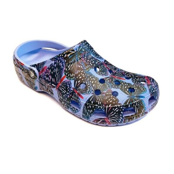 CROCS Classic Butterfly Clog Sandals Purple Multi Mens Size 12 Womens Size 14 - Picture 1 of 1